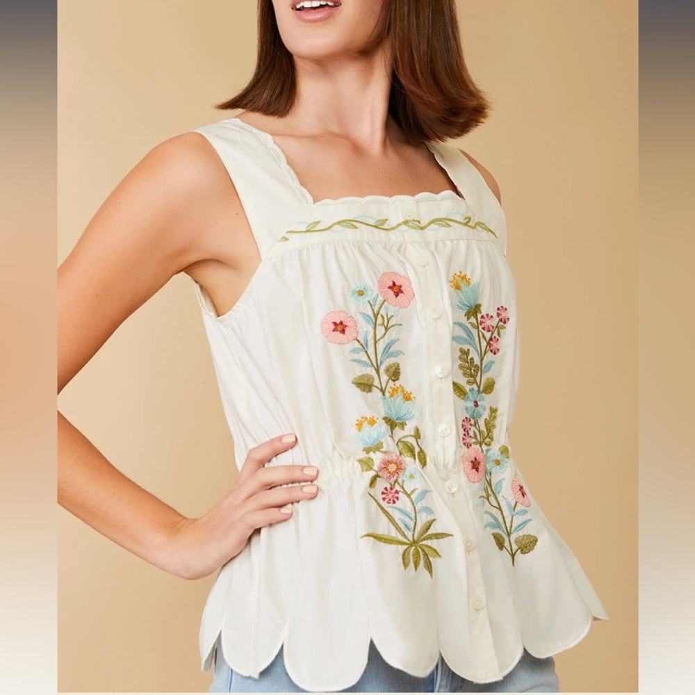 Spartina 449 Odette Scallop Tank Buttercream Size Large 🧡